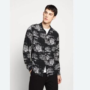 NWT The Kooples Black and White Aloha Print Floral Men Shirt.  Size Small